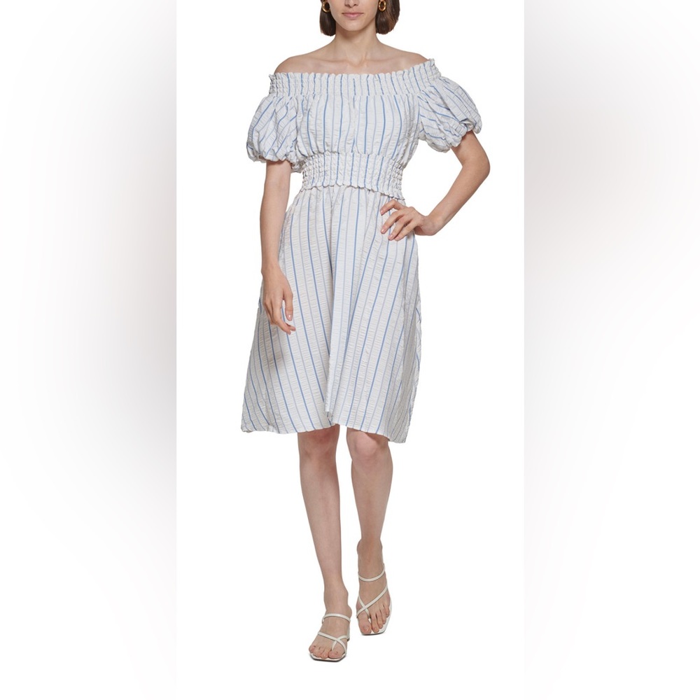 Stripped Off-The-Shoulder Dress